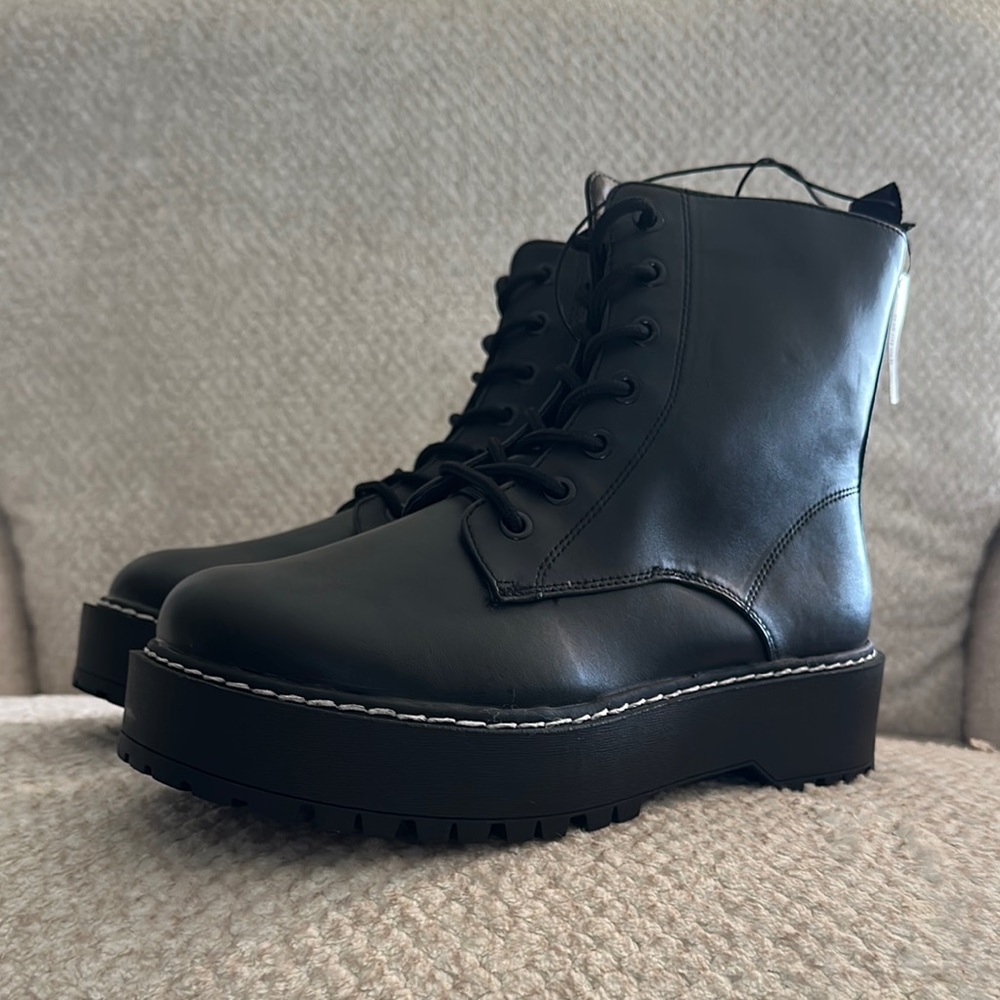 Black Platform Combat Boots Wide